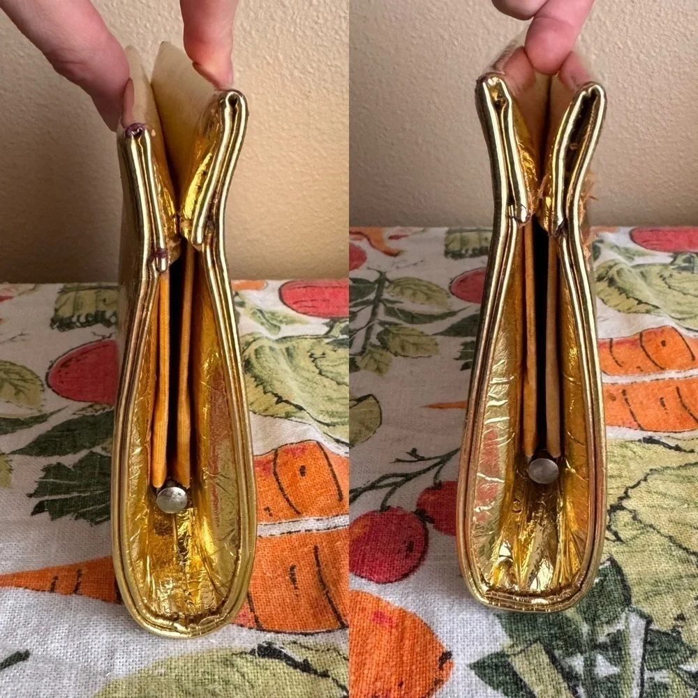 Vintage gold foil snap closure clasp handbag